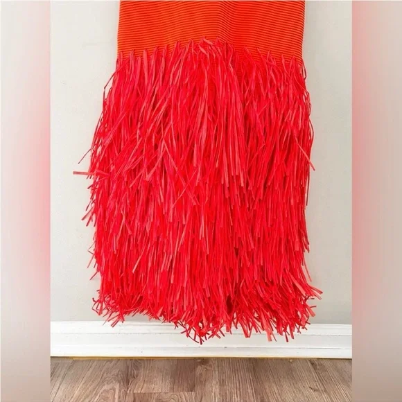 SUPER RARE Aje Raffia Trimmed Ribbed Stretch Knit Midi Dress Orange Size XXS. - Picture 7 of 12